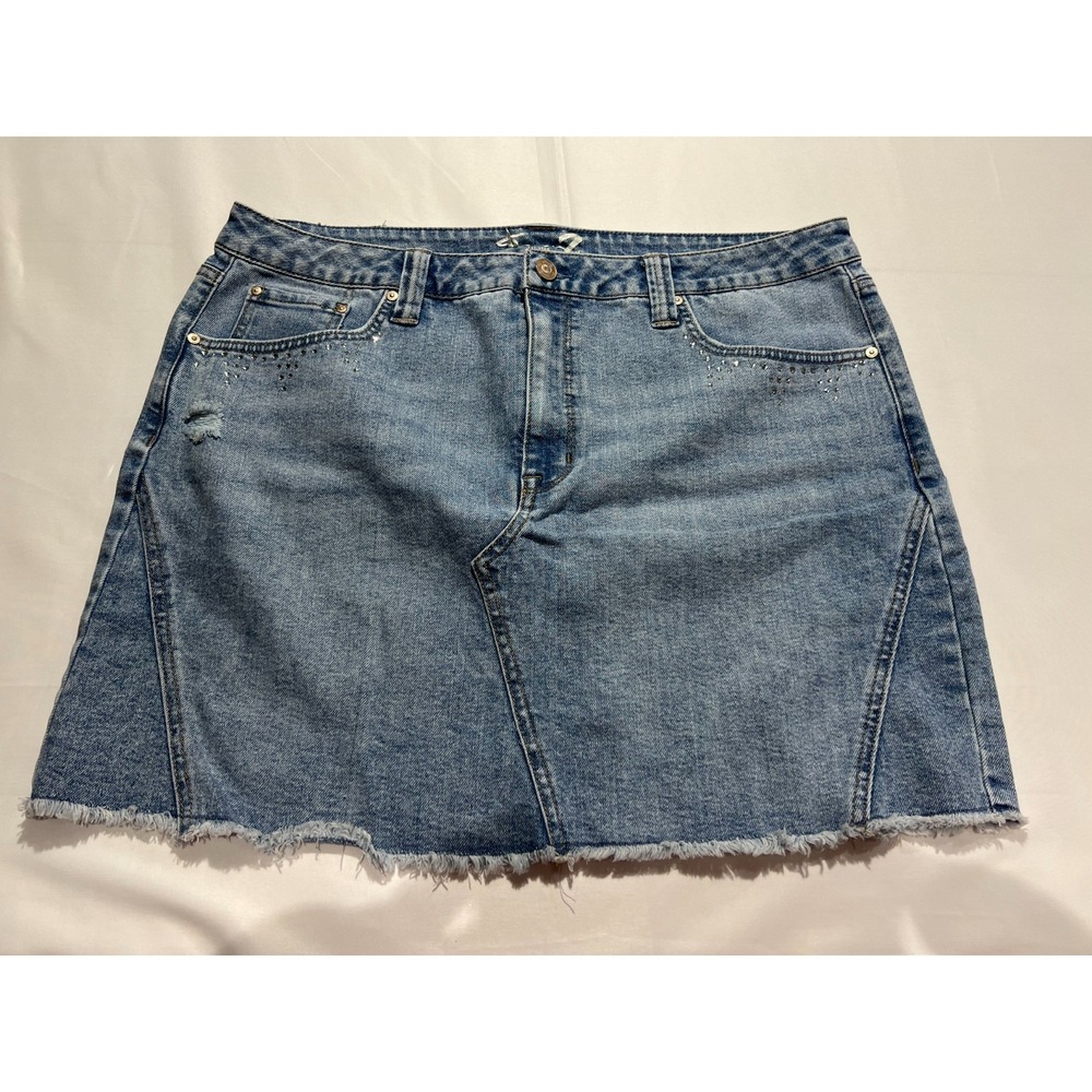 Seven7 Weekend Skirt Womens 16 Blue Denim Embellished Raw Hem‎ Distressed